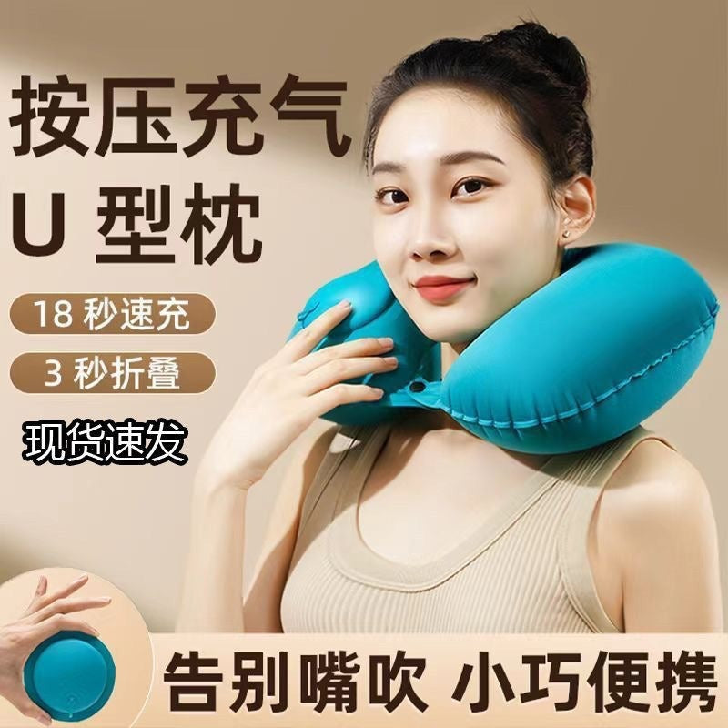 Travel Inflatable Pillow, Flocked Press-On Neck Pillow, Rest Pillow for Car and Airplane, Anti-Stiff Neck Pillow, Foldable and Pressure-Reducing Cervical Spine - image 2
