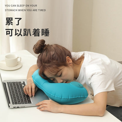 Travel Inflatable Pillow, Flocked Press-On Neck Pillow, Rest Pillow for Car and Airplane, Anti-Stiff Neck Pillow, Foldable and Pressure-Reducing Cervical Spine - image 3