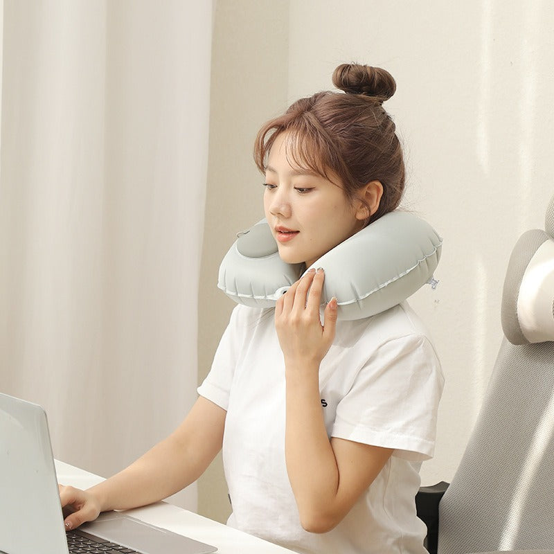 Travel Inflatable Pillow, Flocked Press-On Neck Pillow, Rest Pillow for Car and Airplane, Anti-Stiff Neck Pillow, Foldable and Pressure-Reducing Cervical Spine - image 4