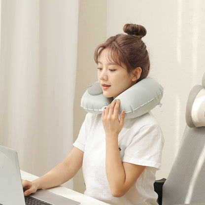 Travel Inflatable Pillow, Flocked Press-On Neck Pillow, Rest Pillow for Car and Airplane, Anti-Stiff Neck Pillow, Foldable and Pressure-Reducing Cervical Spine - image 4