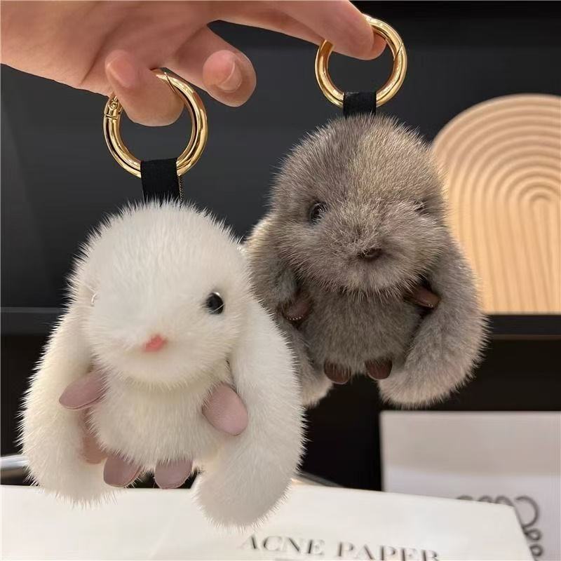Wholesale cross-border cute exquisite mink plush rabbit pendant car keychain bag pendant birthday gift - image 1