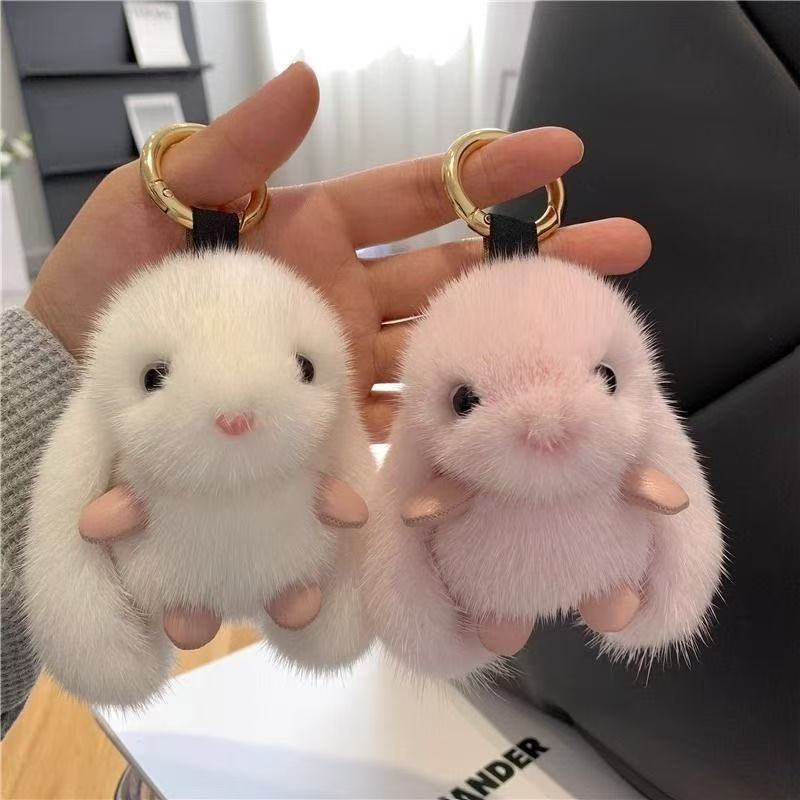 Wholesale cross-border cute exquisite mink plush rabbit pendant car keychain bag pendant birthday gift - image 2