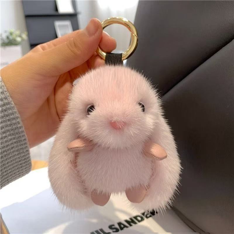 Wholesale cross-border cute exquisite mink plush rabbit pendant car keychain bag pendant birthday gift - image 4