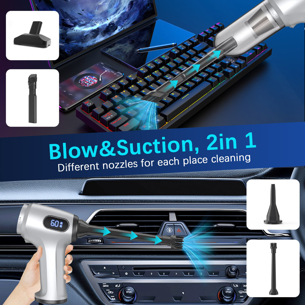 New Car Vacuum Cleaner Handheld High Suction Car Brushless Vacuum Cleaner Suction and Blowing Home and Car Dual-Purpose Small Dust Blower - image 4