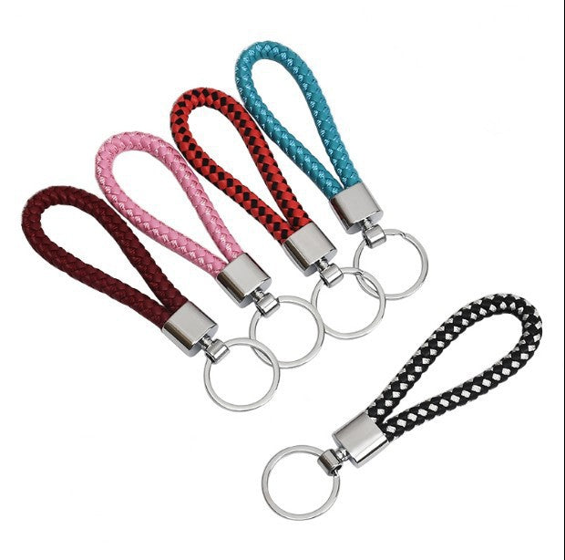 Creative Hand-Woven Leather Rope Car Keychain Keychain Plastic Leather Couple Pendant - image 5