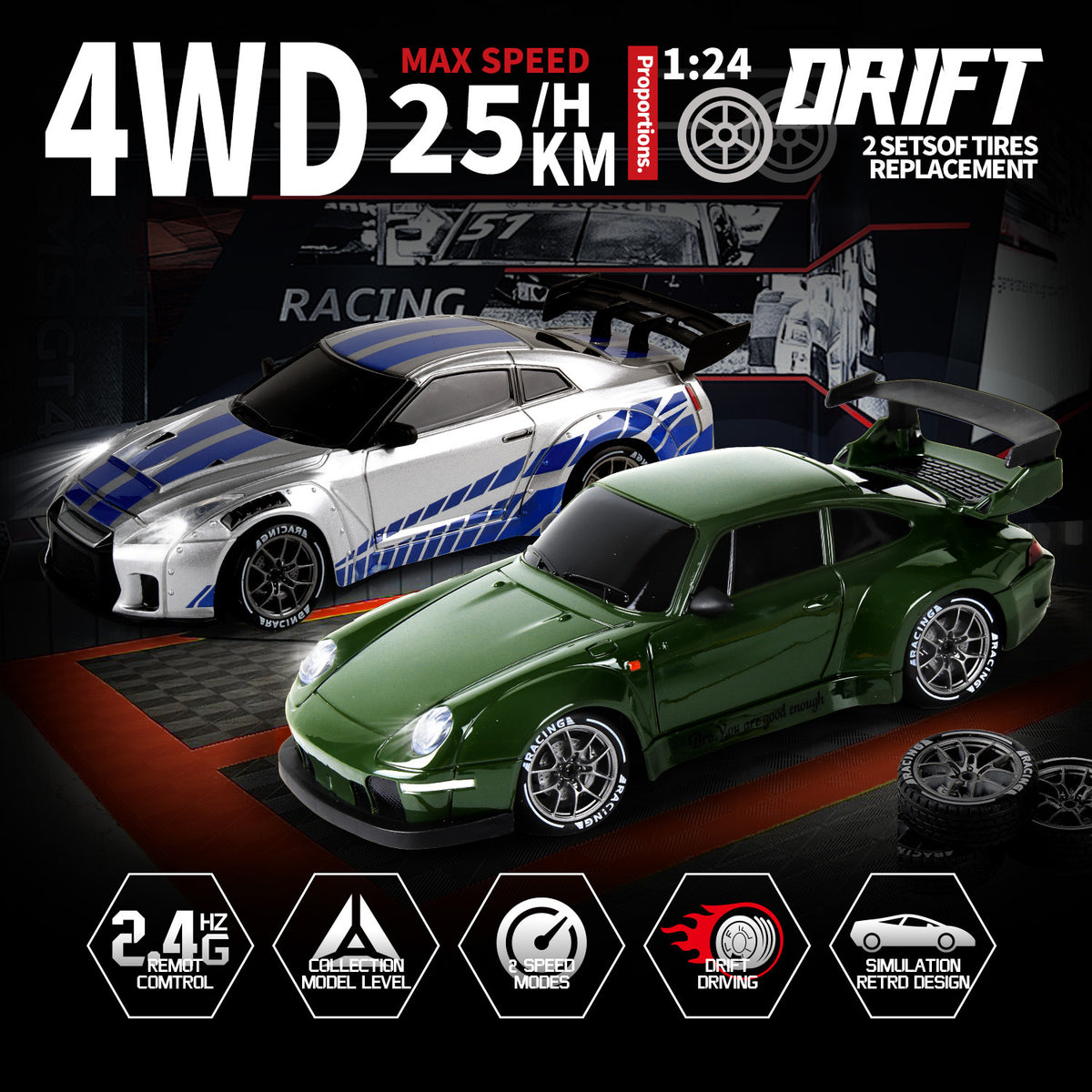 New Wenbeifeng 1:24Rc Full Scale Throttle Steering Gyroscope Drift Car Four-Wheel Drive High-Speed Remote Control Car Toy - image 1