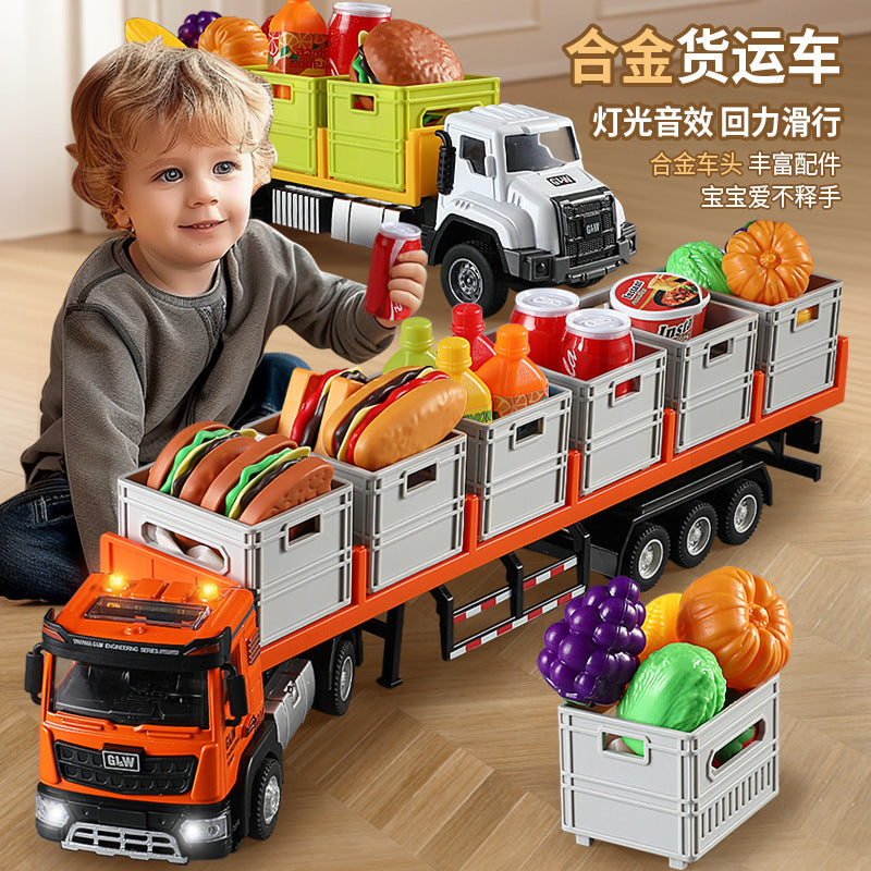 Boys and Girls Play House Transport Truck Large Truck Children's Pull-Back Car Set Storage Sound and Light Alloy Car Toy - image 1