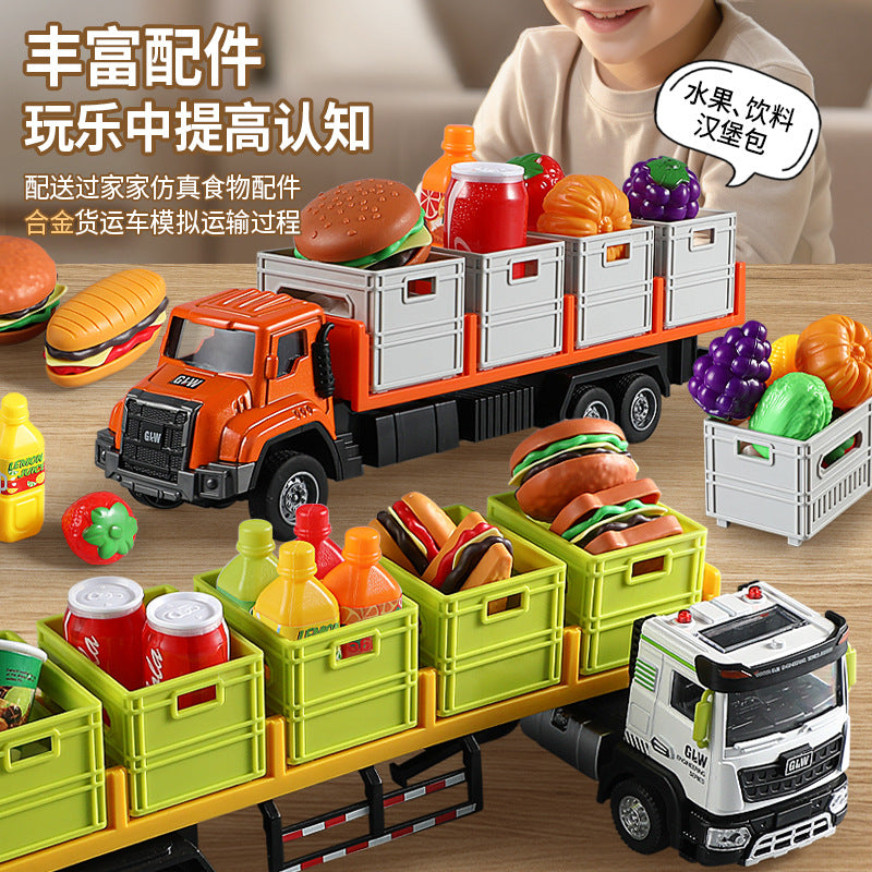 Boys and Girls Play House Transport Truck Large Truck Children's Pull-Back Car Set Storage Sound and Light Alloy Car Toy - image 2