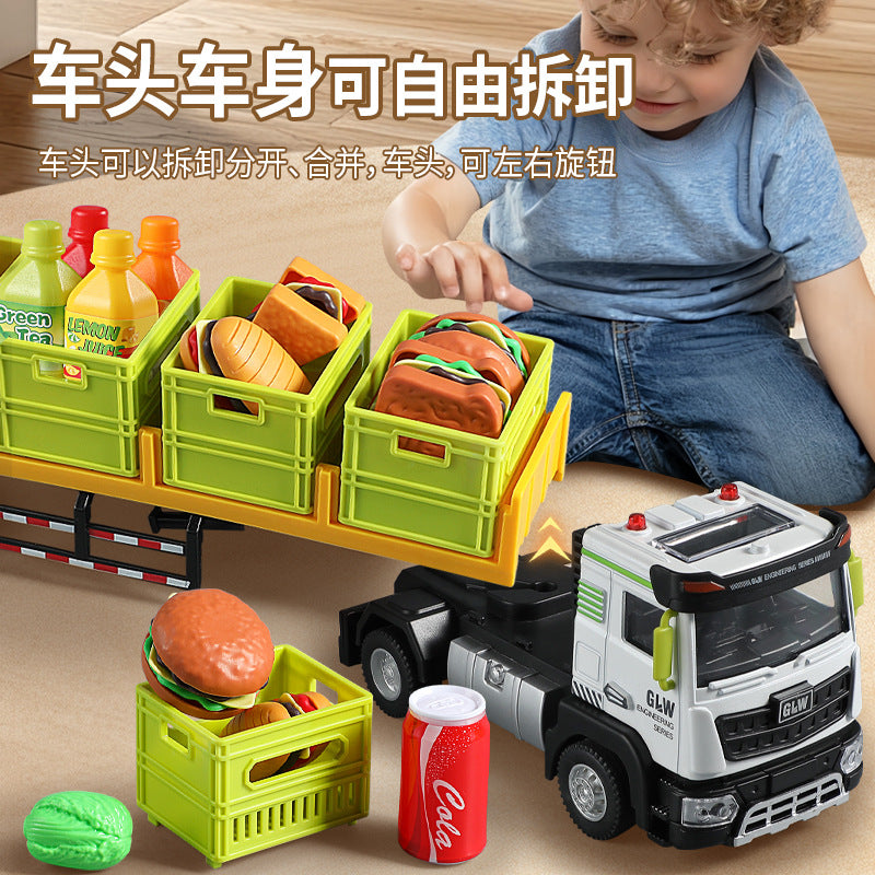 Boys and Girls Play House Transport Truck Large Truck Children's Pull-Back Car Set Storage Sound and Light Alloy Car Toy - image 3