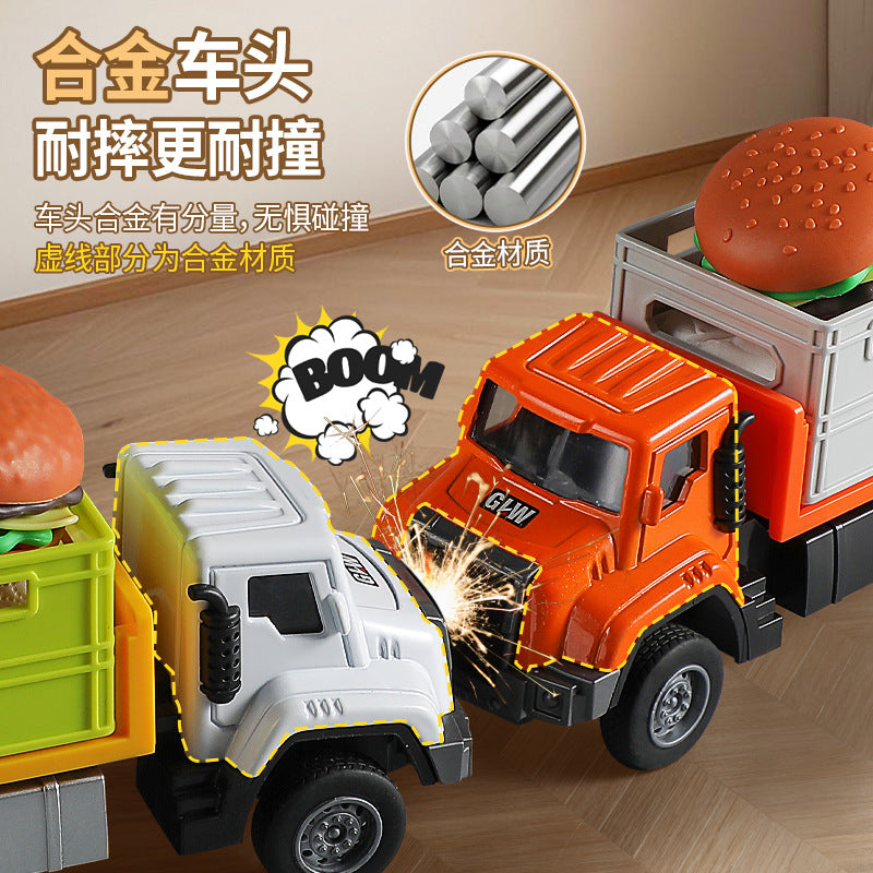 Boys and Girls Play House Transport Truck Large Truck Children's Pull-Back Car Set Storage Sound and Light Alloy Car Toy - image 4