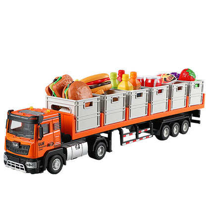 Boys and Girls Play House Transport Truck Large Truck Children's Pull-Back Car Set Storage Sound and Light Alloy Car Toy - image 5