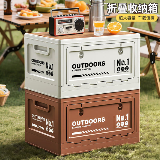 Outdoor Camping Storage Box Large Capacity Camping Wooden Cover Folding Box Multifunctional Car Trunk Stall Organizer Box - image 1