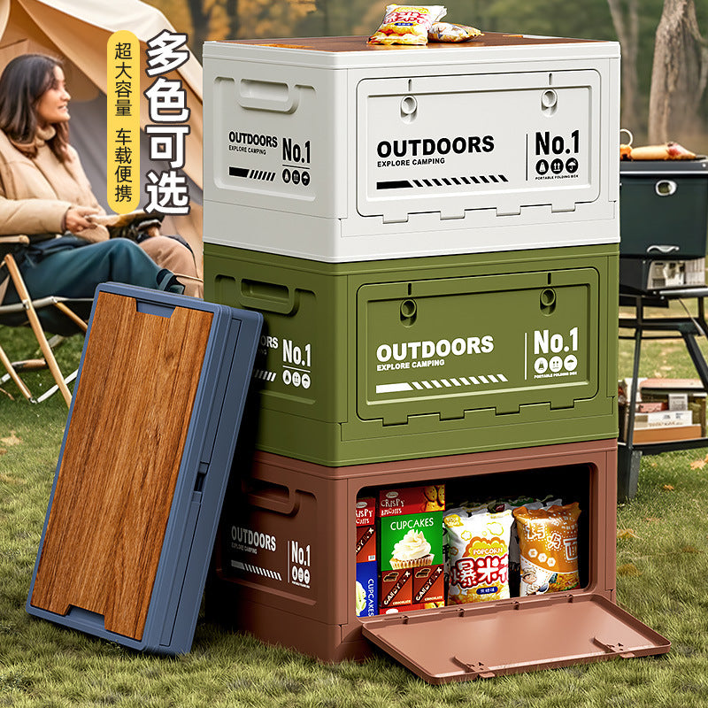 Outdoor Camping Storage Box Large Capacity Camping Wooden Cover Folding Box Multifunctional Car Trunk Stall Organizer Box - image 2