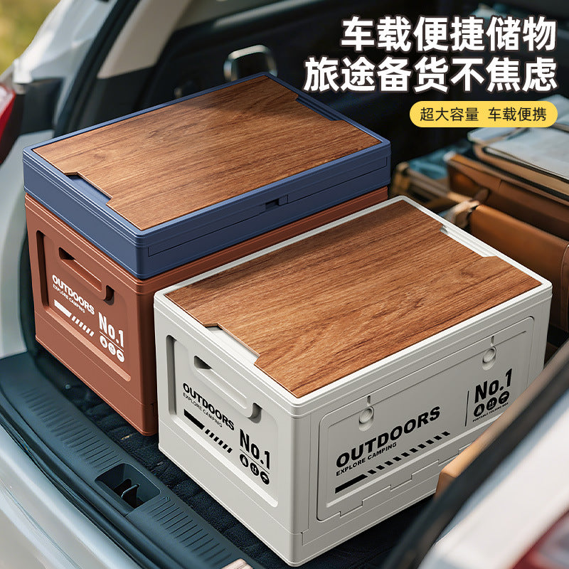 Outdoor Camping Storage Box Large Capacity Camping Wooden Cover Folding Box Multifunctional Car Trunk Stall Organizer Box - image 3