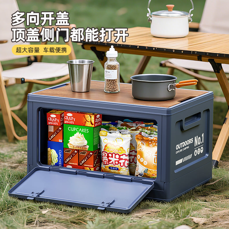 Outdoor Camping Storage Box Large Capacity Camping Wooden Cover Folding Box Multifunctional Car Trunk Stall Organizer Box - image 4