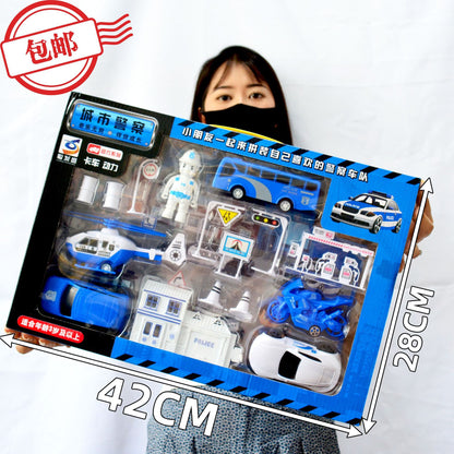 Free Shipping Children's Construction Vehicle Toy Gift Box Set, Inertia Pull-Back Excavator, Fire Truck, Street Vendor Goods, Gift Wholesale - image 4