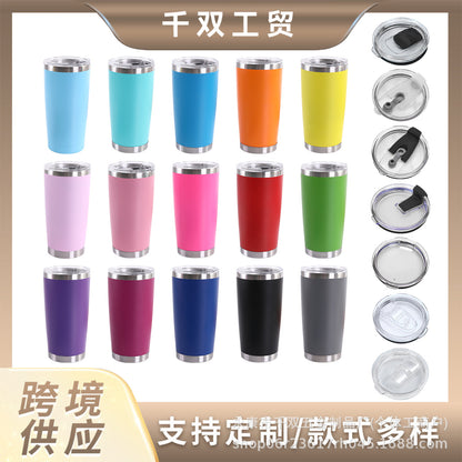 Cross-Border 20oz Spray Plastic Car Cup 304 Stainless Steel Double-Layer Insulated Cup Large Capacity Vacuum Portable Ice Cup - image 1