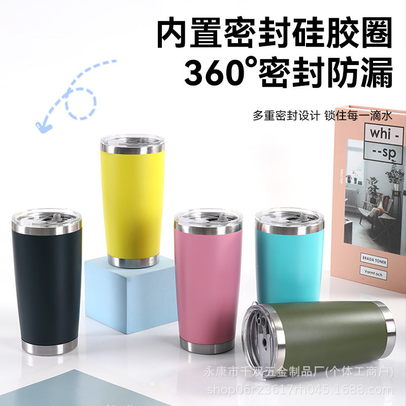 Cross-Border 20oz Spray Plastic Car Cup 304 Stainless Steel Double-Layer Insulated Cup Large Capacity Vacuum Portable Ice Cup - image 3