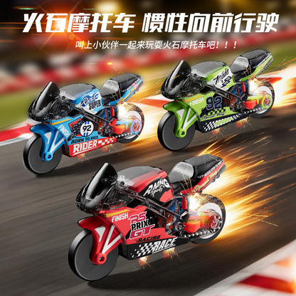 Cross-Border Flint Inertia Motorcycle Cool Stunt Simulation Car Keychain Decompression Spark Special Effects Boy Toy - image 1
