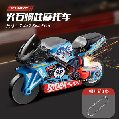 Cross-Border Flint Inertia Motorcycle Cool Stunt Simulation Car Keychain Decompression Spark Special Effects Boy Toy - image 2