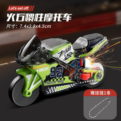 Cross-Border Flint Inertia Motorcycle Cool Stunt Simulation Car Keychain Decompression Spark Special Effects Boy Toy - image 3
