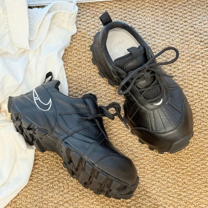 2026 Autumn and Winter New Thick-Soled Dad Shoes, Black Street-Style Tire Sneakers, High-Heeled Height-Increasing Casual Shoes - image 1