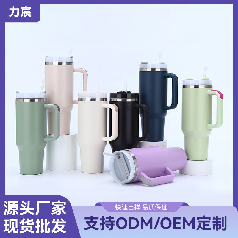 Cross-Border Second Generation 40oz Car Cup 304 Stainless Steel Vacuum Insulated Cup Large Capacity Handle Straw Ice Cup - image 1