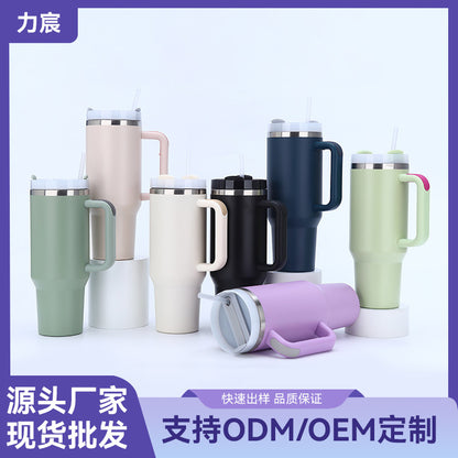 Cross-Border Second Generation 40oz Car Cup 304 Stainless Steel Vacuum Insulated Cup Large Capacity Handle Straw Ice Cup - image 1
