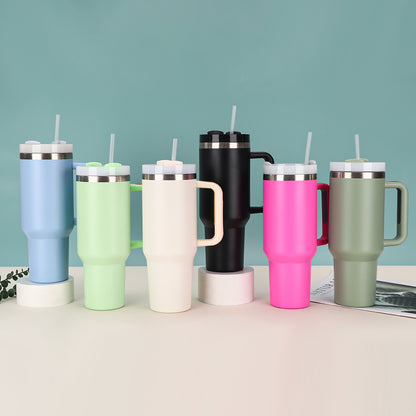 Cross-Border Second Generation 40oz Car Cup 304 Stainless Steel Vacuum Insulated Cup Large Capacity Handle Straw Ice Cup - image 2