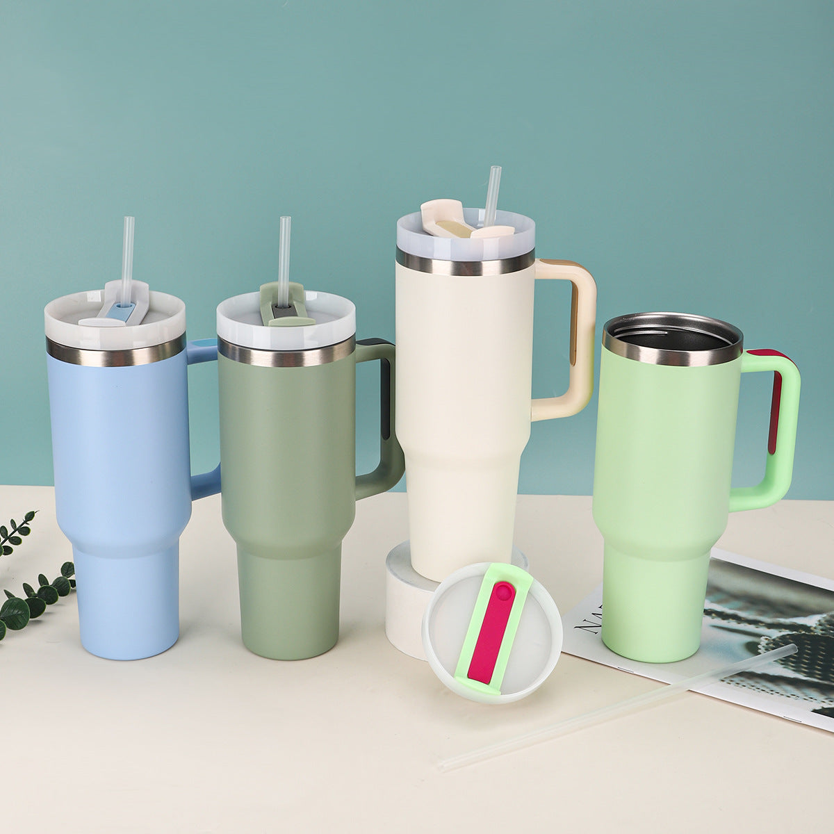 Cross-Border Second Generation 40oz Car Cup 304 Stainless Steel Vacuum Insulated Cup Large Capacity Handle Straw Ice Cup - image 4