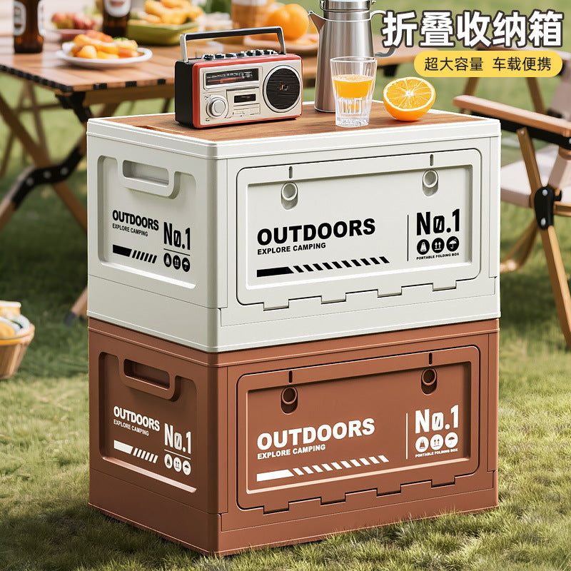 Outdoor Camping Storage Box with Side Opening, Foldable Camping Box for Car Trunk, Portable Wooden Lid for Stall Setup and Organization - image 1