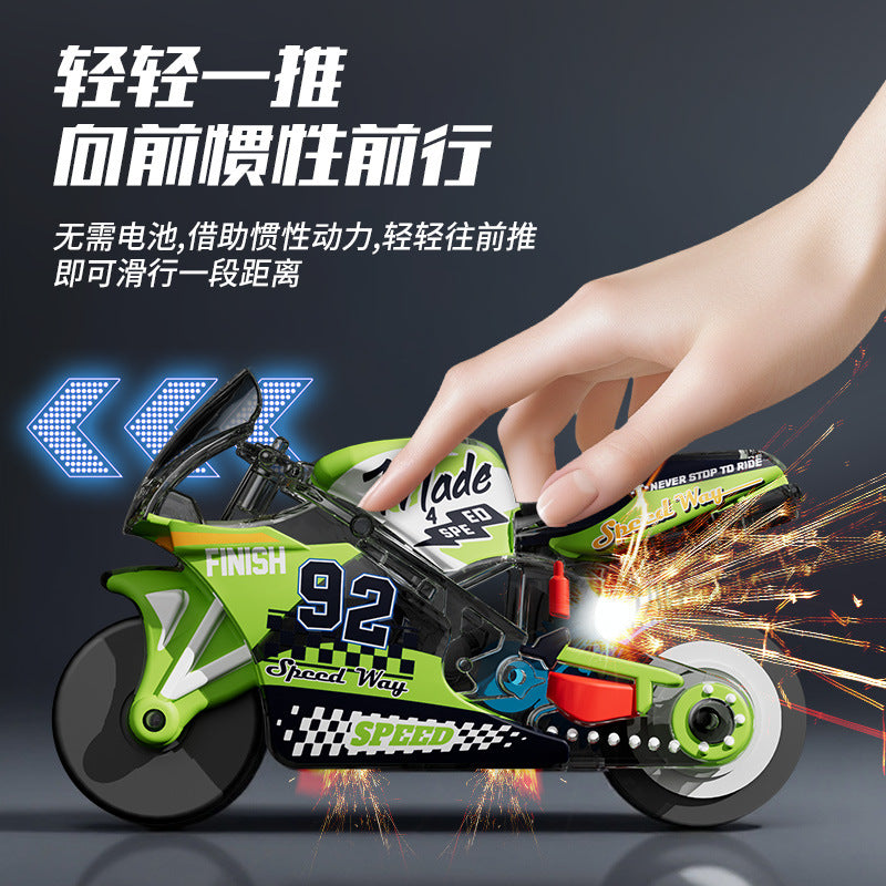 Spark Motorcycle Flint Inertia Pull-Back Sliding Motorcycle Simulation Racing Fire Toy Cool Model Wholesale - image 2