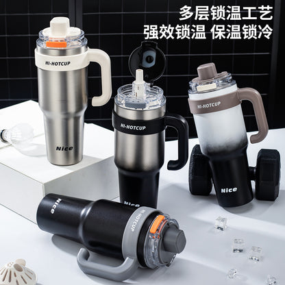Giant Large-Capacity Men's Cold-Keeping Ice Cup with One-Touch Quick Opening, Straw, Car Handle, Ceramic Inner Liner, and Thermal Insulation - image 4