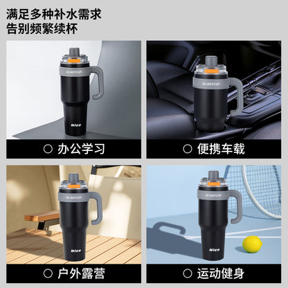 Giant Large-Capacity Men's Cold-Keeping Ice Cup with One-Touch Quick Opening, Straw, Car Handle, Ceramic Inner Liner, and Thermal Insulation - image 5