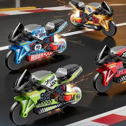 New Flintstone Inertia Motorcycle Cool Stunt Simulation Car Keychain Decompression Spark Special Effects Boy Toy - image 4