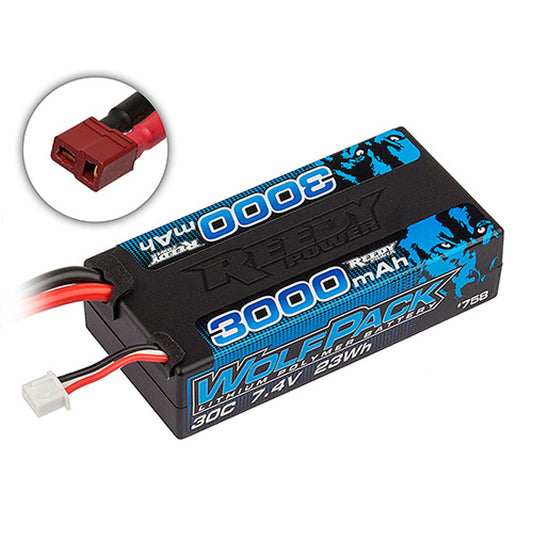 WolfPack 7.4V 2S Shorty LiPo Battery w/ T-Plug, 3000mAh 30C