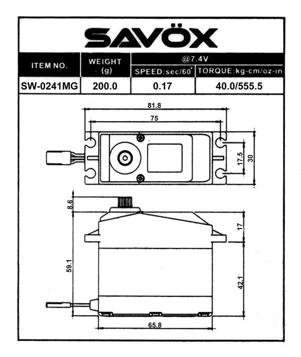 Savox SW-0241MG "Super Torque" Waterproof Digital 1/5 Scale Servo (High Voltage)