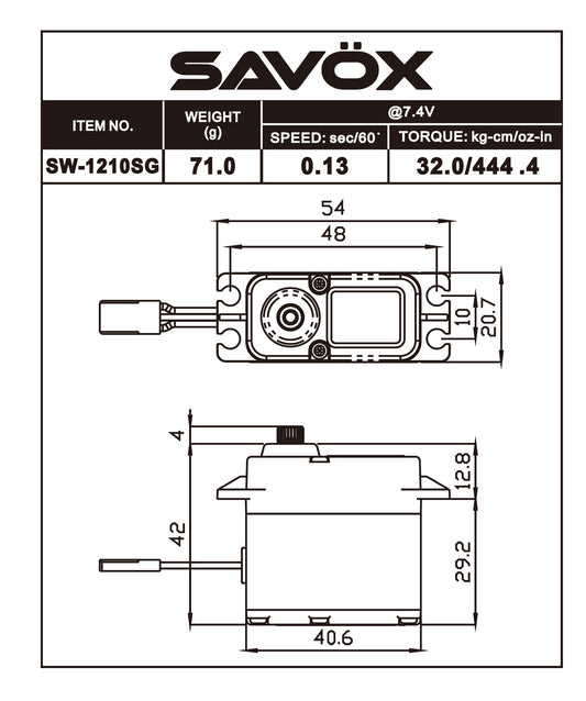 Savox SW-1210SG Digital Waterproof Aluminum Case Servo (High Voltage) (Tall)